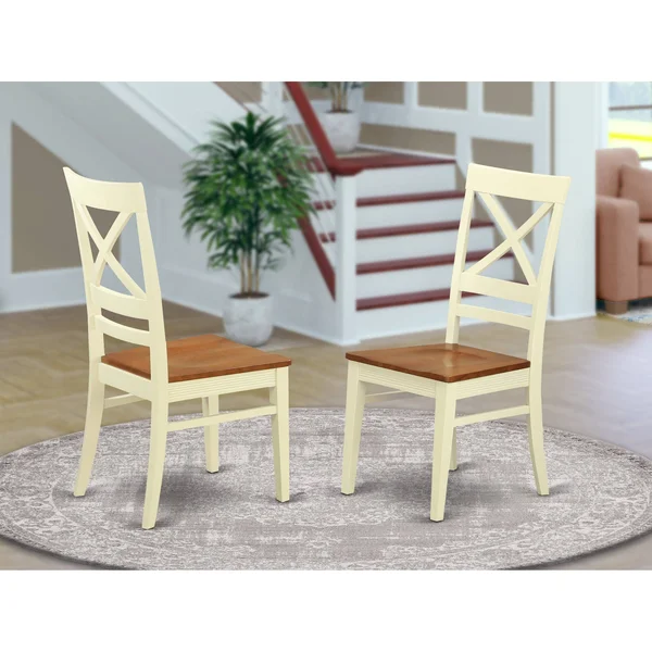 East West Furniture QUC Quincy X-Back Dining Chair (Set of 2), Buttermilk & Cherry