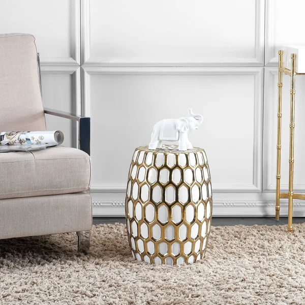 Safavieh Laili Garden Stool Gold, White