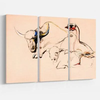 Animals &Buffalo and Duck& Oil Painting Print Multi-Piece Image on Wrapped Canvas East Urban Home