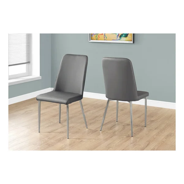 Monarch Specialties 37 in. Faux Leather and Chrome Dining Chair - Size: Set of 2, Grey