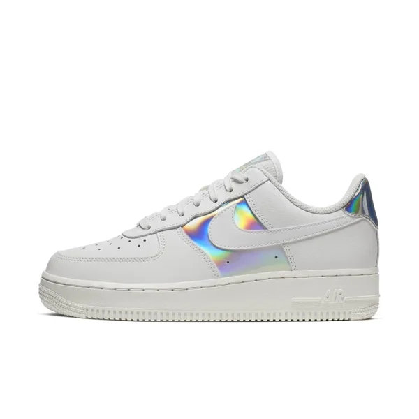 Nike Womens Air Force 1 Low Iridescent Shoes White/Silver Size 8.5