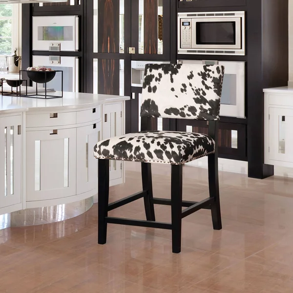Linon Lemont Black Cow Print Counter Stool