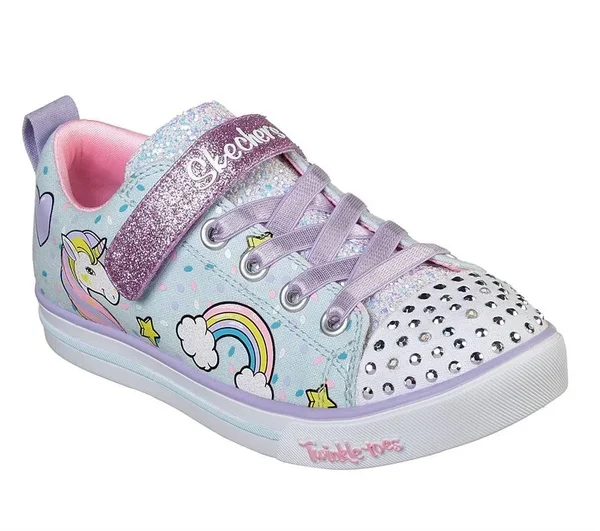 Skechers Girls& Twinkle Toes Shuffles Sparkle Lite Sneaker, Size: 1, Light Blue/Multi
