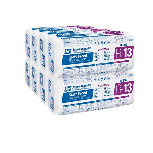 Johns Manville R-13 Kraft Faced Fiberglass Insulation Batt 23 in. x 93 in. (8-Bags) K292