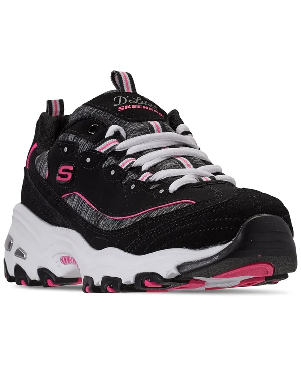 Skechers Womens D&Lites Me Time Athletic Shoes - Black - Size 8