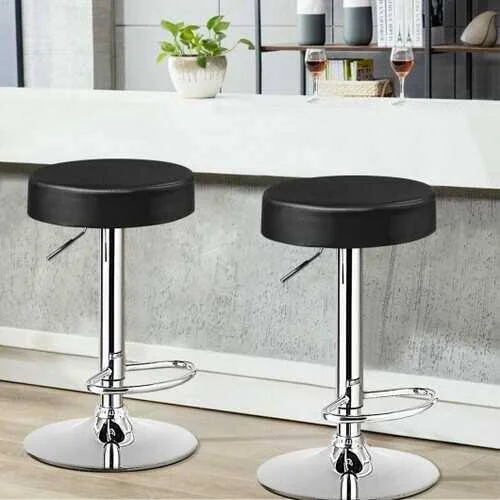Adjustable Swivel Set of 2 Round Bar Stool Pub Chair-Black