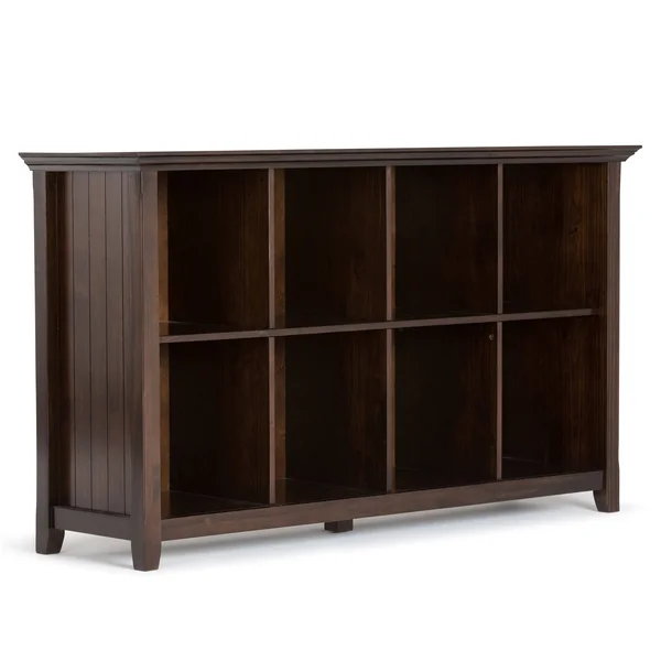 Wyndenhall Normandy Solid Wood 33 inch x 57 inch Transitional 8 Cube Storage Sofa Table - 57x22W x 15.75x22D x 33x22H - Brunette