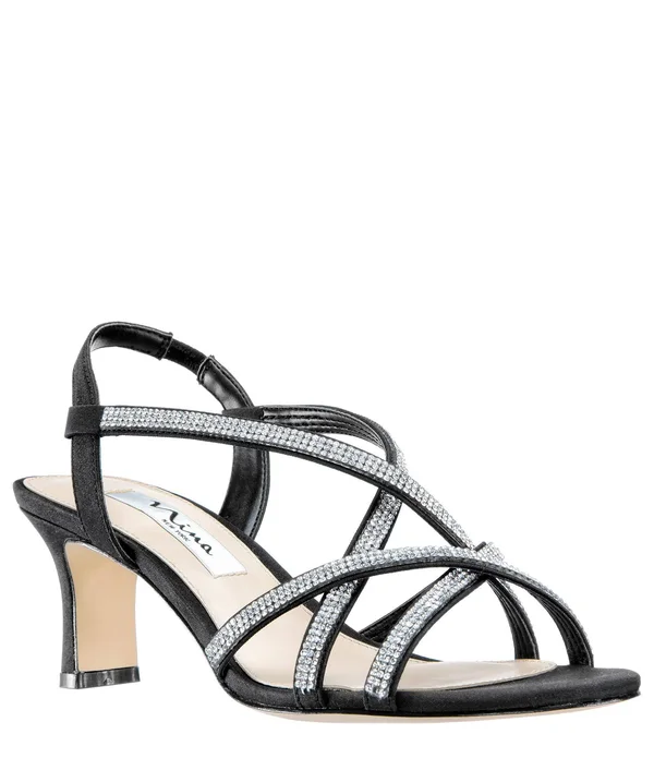Nina Noni Crystal Embellished Slingback Sandal Black Fabric