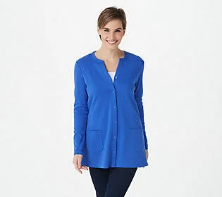 Isaac Mizrahi Live! Essentials Pima ButtonFrontTopper - Size 2X, Blue Azure