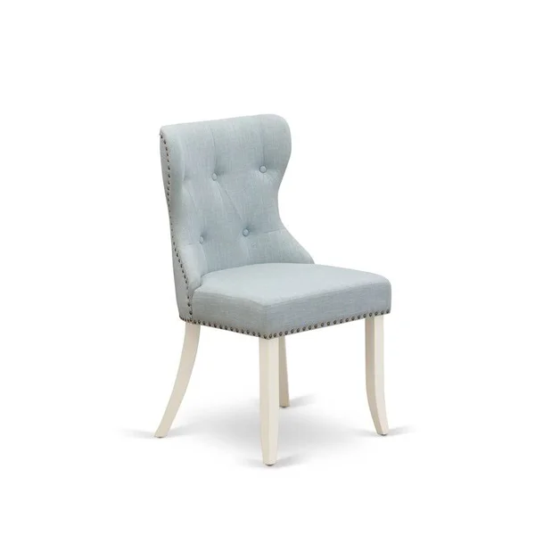 East West Furniture SIP2T15 Parson Dining Room Chair Includes White Solid Wood Structure with Baby Blue Linen Fabric Seat with N