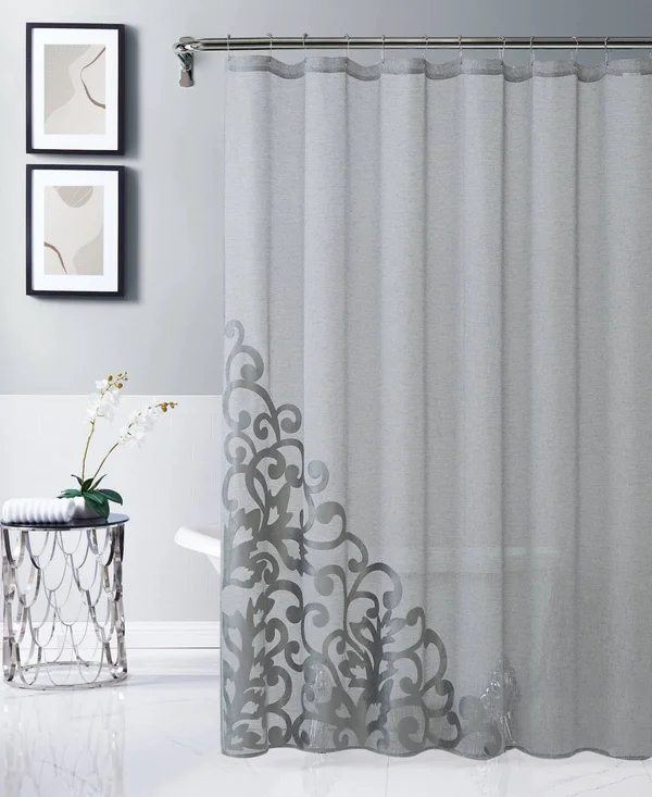 Dainty Home Natalie 70x22 x 72x22 Appliqued Shower Curtain Silver