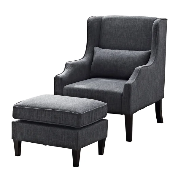 Simpli Home Ashbury Wingback Club Chair and Ottoman, Slate Grey