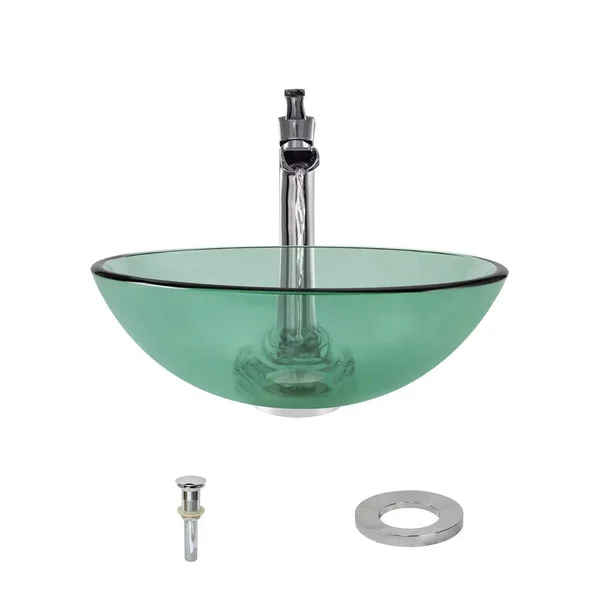 Mr Direct 601 Emerald Vessel Sink Ensemble with A Chrome Finish 731 Faucet - Pop-Up Drain, and Sink Ring.