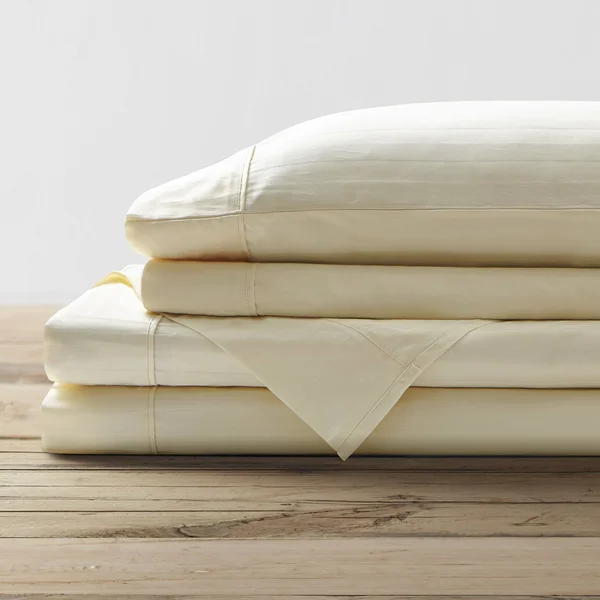 Brielle Home 100% Organic Cotton Dobby Stripe Sheet Set Queen - Blue