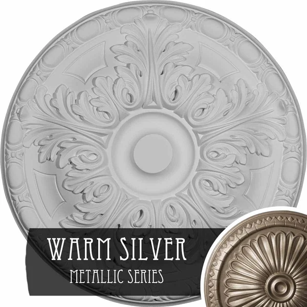 Ekena Millwork CM16GAWSS 15 3/4x22OD x 5/8x22P Granada Ceiling Medallion (Fits Canopies Up to 4 1/4x22) - Hand-Painted Warm Silve