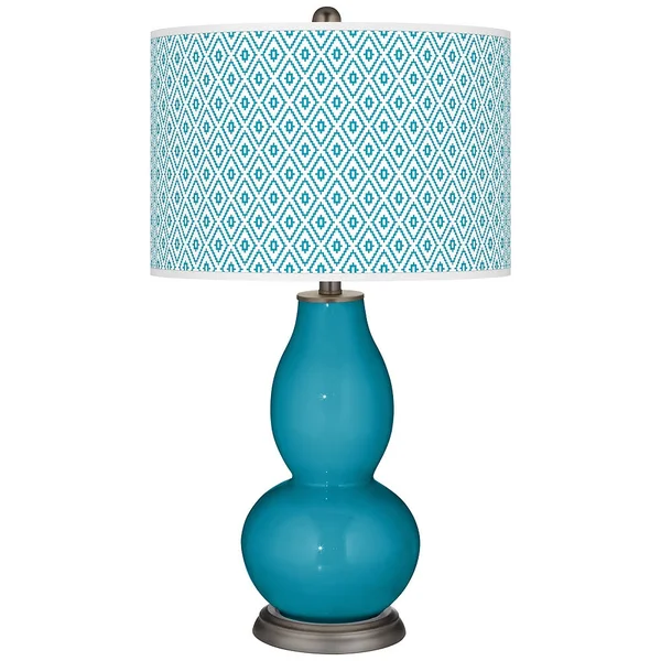 Color + Plus Caribbean Sea Diamonds Double Gourd Table Lamp - Blue