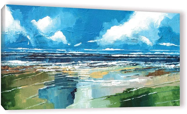 Rectangular Sea View II' Gallery Wrapped Canvas 06x12 Beach Modern Contemporary Rectangle Wood