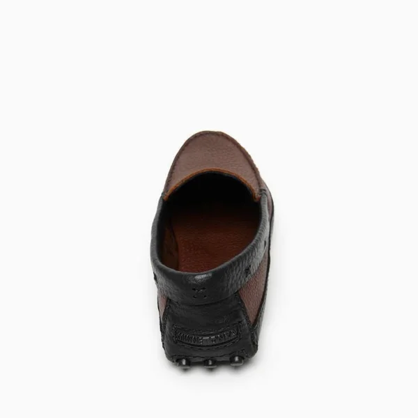 Minnetonka Moccasin - Men's P.W. Driving Loafer (Color Block) in Brown Upper and Black Lower, Size 6, Handmade