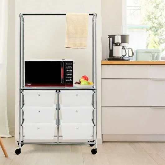 6 Drawer Rolling Storage Cart with Hanging Bar -Black