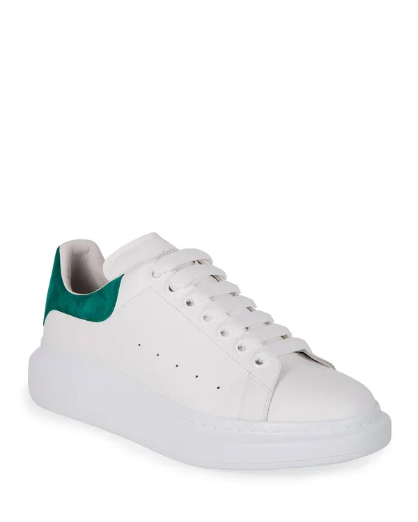 Alexander McQueen Men's Oversized Leather Low-top Sneakers, White/Grey, Men's, 11D, Sneakers & Trainers Low-top Sneakers