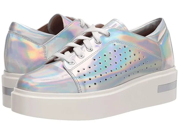 Linea Paolo Kendra Sneaker Women's Shoes Silver Iridescent Metallic : 7.5 M