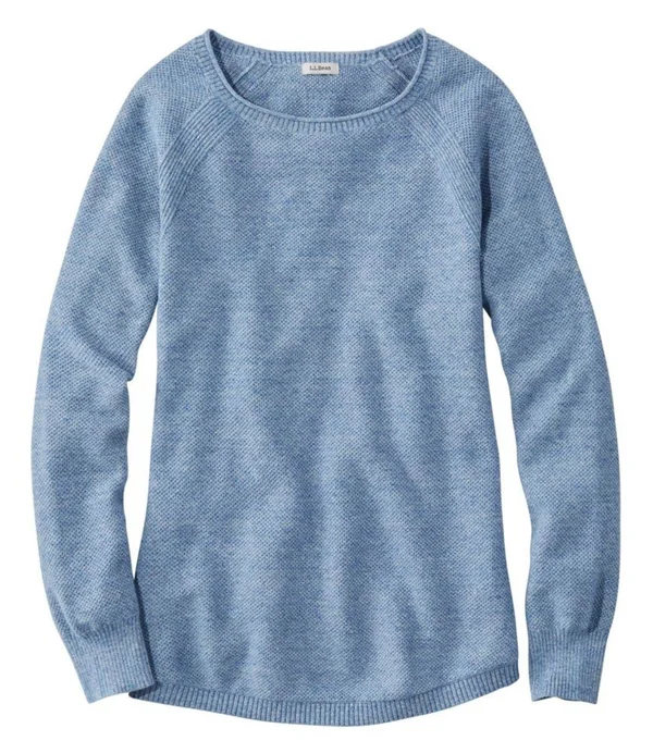 Women's Textured Cotton Sweater - Long-Sleeve Blue Large, L.L.Bean