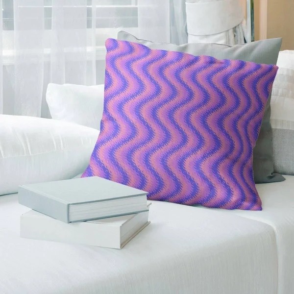 Wavy Stripes Throw Pillow - 16 x 16 - Pink Blue & Purple - Faux Suede