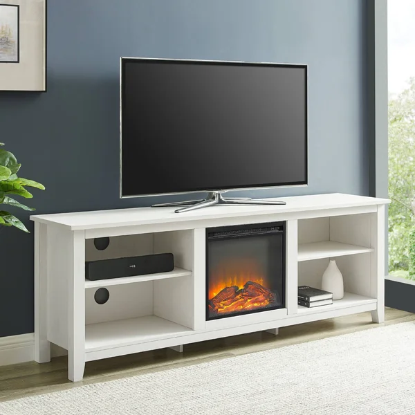Ackerman Modern Open Storage with Electric Fireplace TV Stand for TVs Up to 80x22 Brushed White - Saracina Home