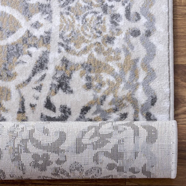 Dulce Modern Bloom Area Rug - Ivory and Gray, 2& 7x22 x 8&