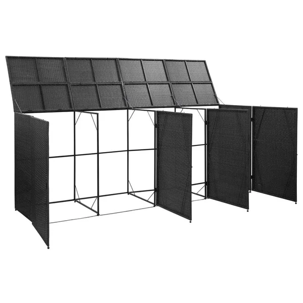 vidaXL Quadruple Wheelie Bin Shed Black 120.1x22x30.7x22x47.2x22 Poly Rattan
