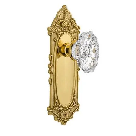 Nostalgic Warehouse 713863 Crystal Chateau Double Dummy Door Knob with Victorian Long Plate Finish: Unlacquered Brass
