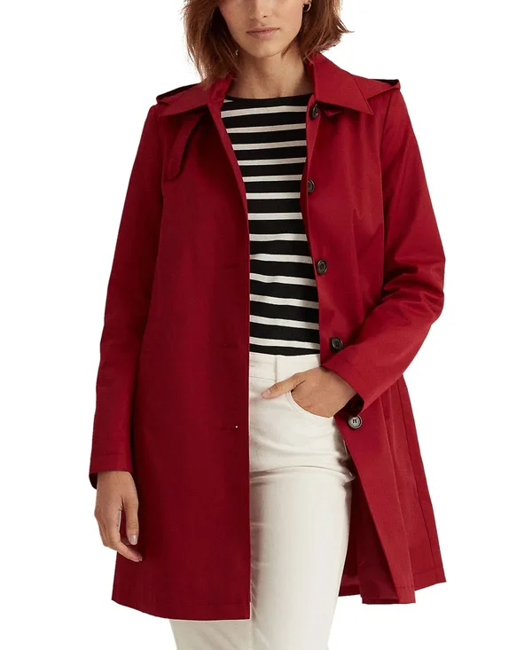 Lauren Ralph Lauren Hooded Single-Breasted A-Line Raincoat - Created for Macy&s - Chili