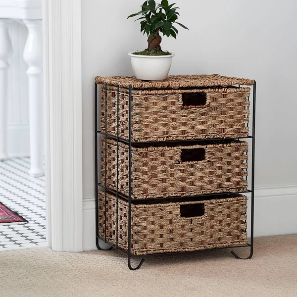 Household Essentials Seagrass, Rattan 3 Drawer Unit