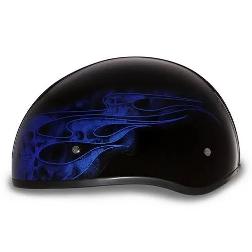 Daytona Skull Cap Helmet Skull Flames Blue (Size: 2XS)