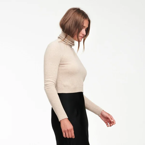 NAADAM Cashmere Cropped Turtleneck in Orange Rust, XL