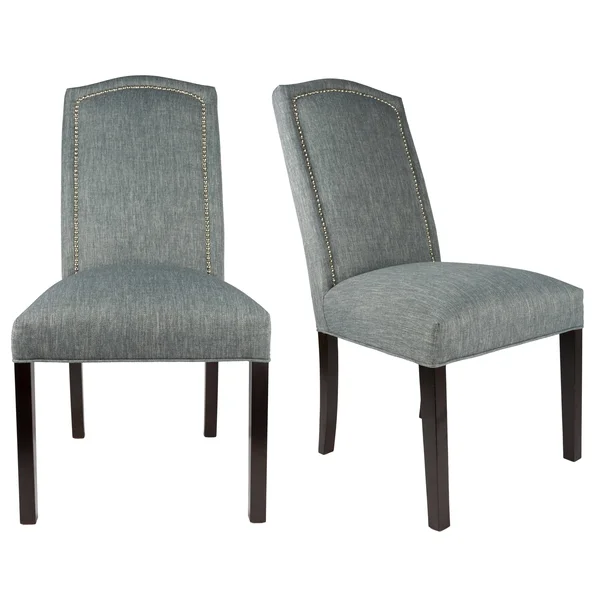 Sole Designs SL2008 Collection Camelback Upholstered Armless Dining Chair with Nailhead Trim and Spring Seating - Set of 2 - Gree