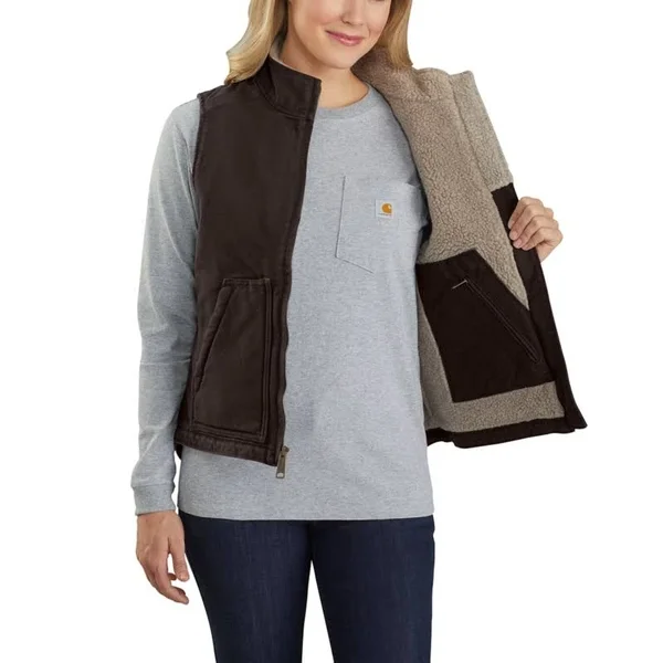 Carhartt Women's Brown Washed Duck Sherpa Lined Vest - Plus