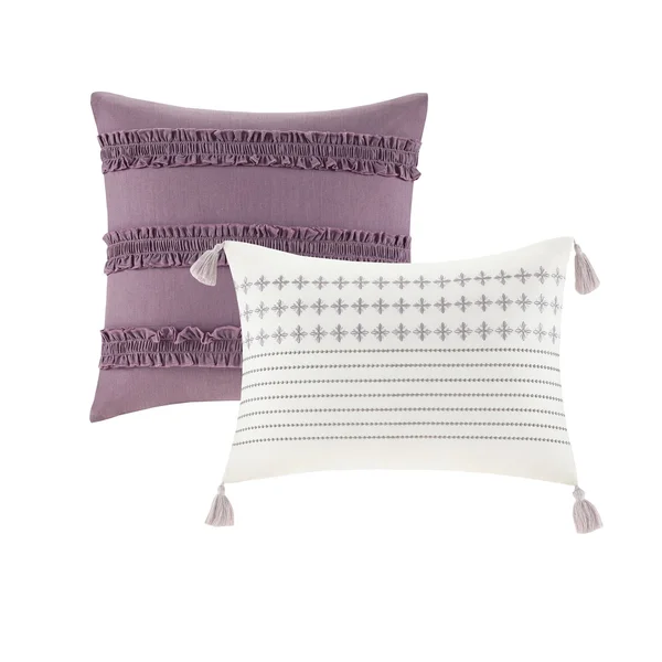 Madison Park - Elise 8 Piece Cotton Printed Reversible Comforter Set - Purple - Queen