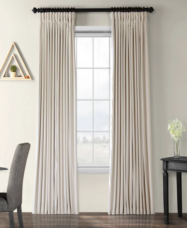 Ivory Velvet Blackout Extra Wide Curtain PANEL, Beige