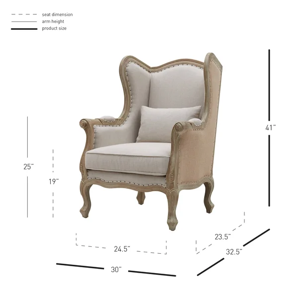 New Pacific Direct Guinevere Burlap Wing Arm Chair, Light Sand/Burlap