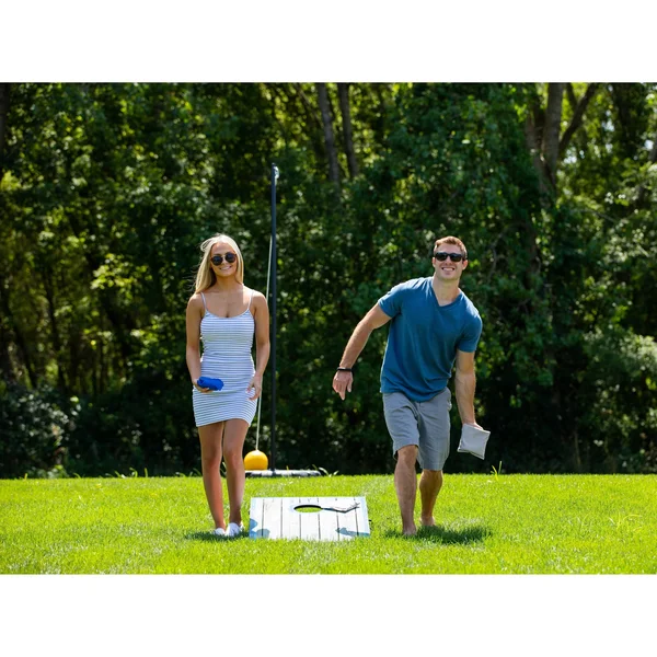 Hathaway Bg5036 LED Cornhole Set with Target Boards and 8 Bean Toss Bags - Blue/White