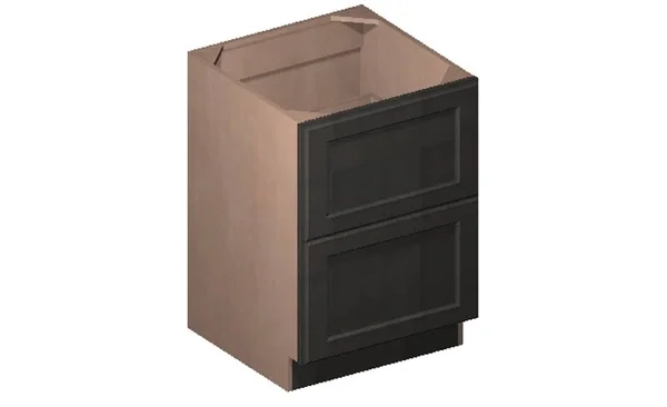 Wilora Hawthorne Shaker Cinder 24x22 x 34.5x22 x 24x22 2 Drawers Base Cabinet, Solid Birch with Veneered MDF Center Panel SC-2D