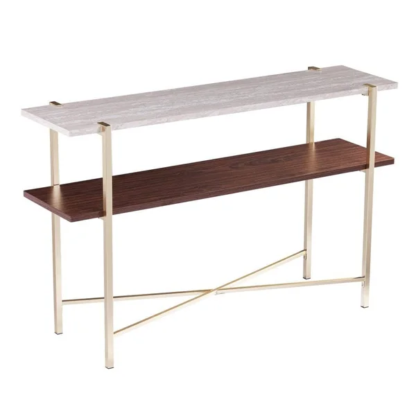 Boston Loft Furnishings Kempta White Faux Travertine Casual Console Table Marble, ATG3094001CK