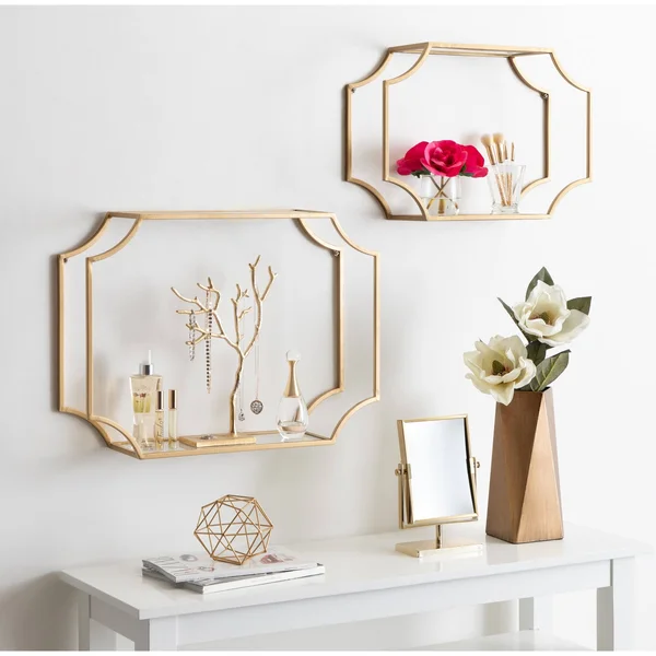 Kate and Laurel Ciel Modern Glam Metal Wall Shelf Set - 2 Piece 24 inch - Gold
