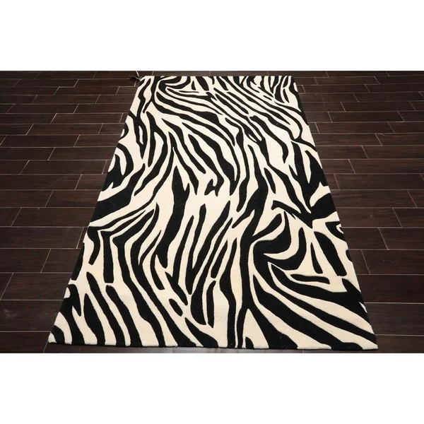 5x8 Hand Tufted Hand Made 100% Wool Animal Print Modern & Contemporary Oriental Area Rug Black - White Color - 5& x 7& 11&&