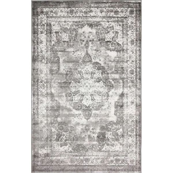 Unique Loom Area Rug, 5& 0 x 5& 0 Round, Black/Gray