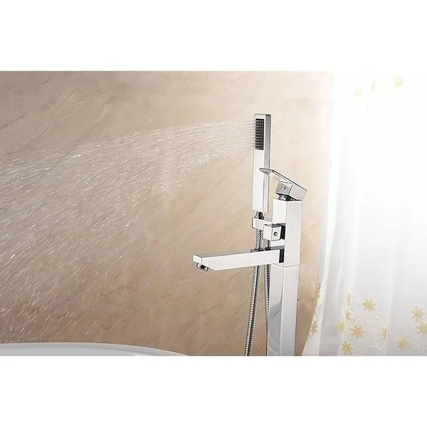 EISEN Home SevenFalls Single Handle Floor Mounted Freestanding Tub Filler with Handshower, Size: Chrome Finish