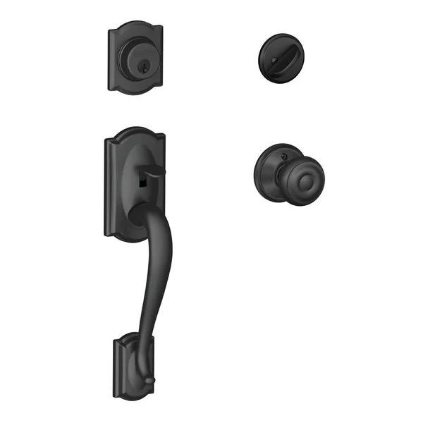 Schlage Lock Company Camelot Single Cylinder Handleset and Georgian Knob, Matte Black (F60 Cam 622 Geo)
