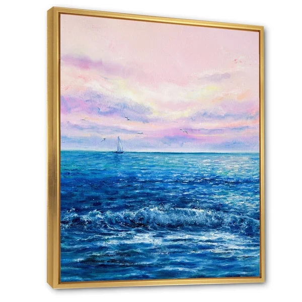 Designart &Morning Light on The Ocean Waves II& Nautical & Coastal Framed Canvas Wall Art Print - 24 in. Wide x 32 in. High