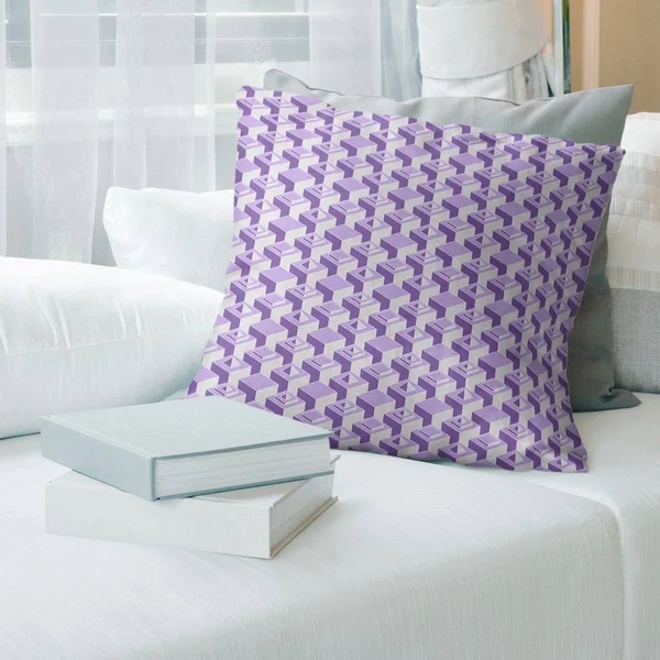 Porch & den Durell Monochrome 3D Cube Pattern Throw Pillow - 18 x 18 - Purple - Cotton